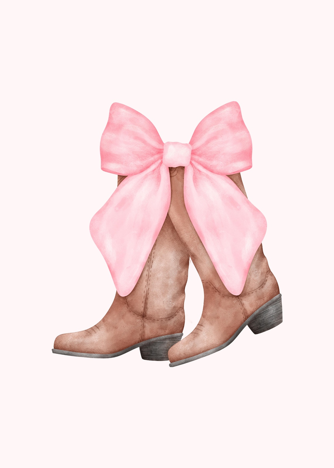 Pink Bow Cowboy Boots Watercolor Wall Art