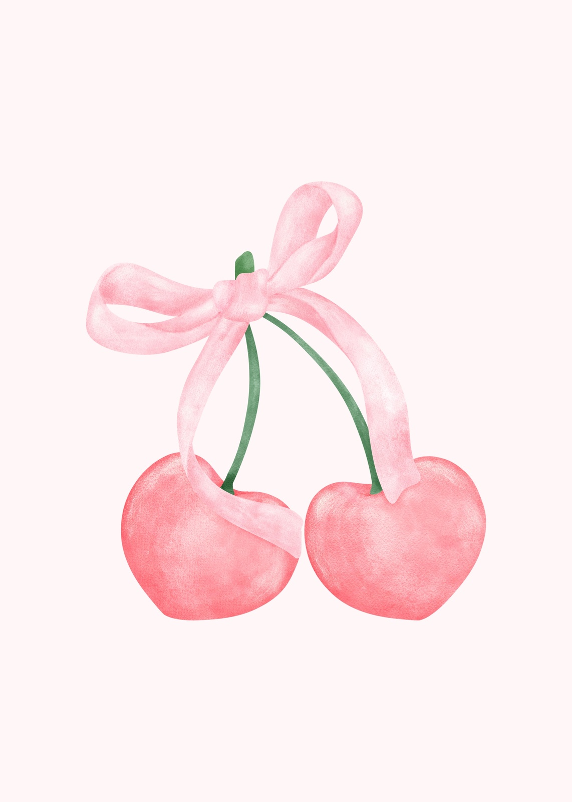 Pink Cherries Bow Watercolor Wall Art