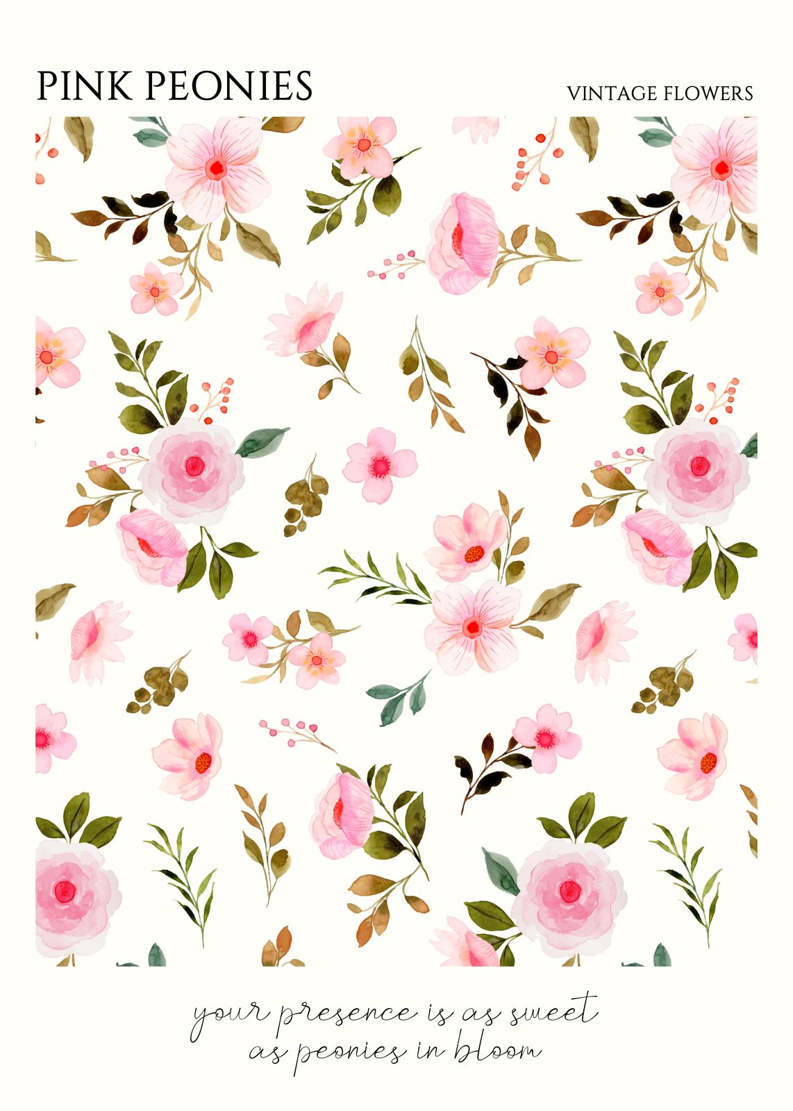 Vintage Pink Peonies Floral Wall Art