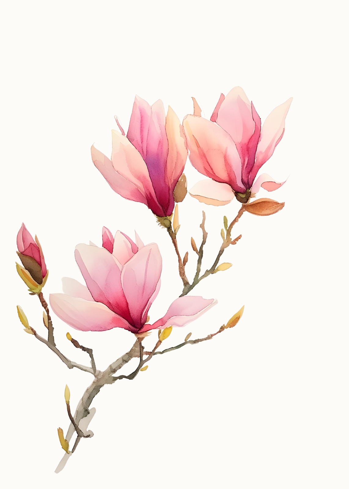 Soft Pink Magnolia Blossom Watercolor Wall Art