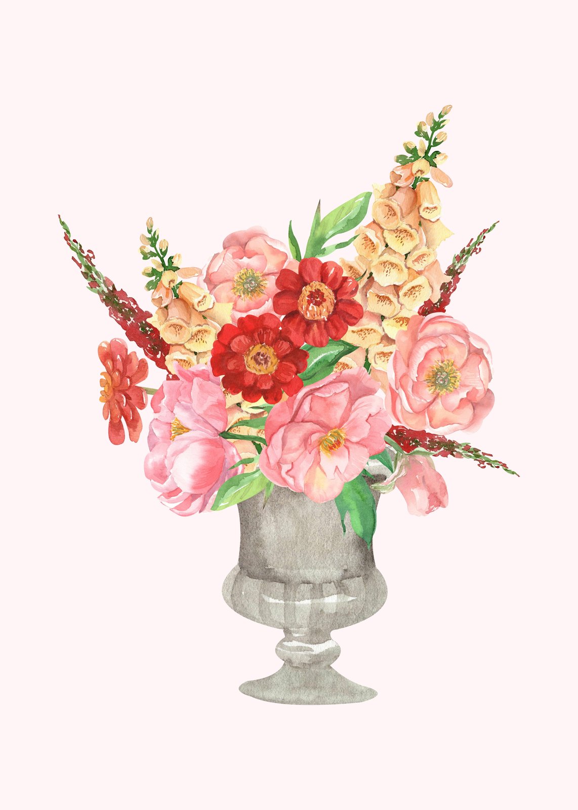 Watercolor Garden Urn Floral Wall Art