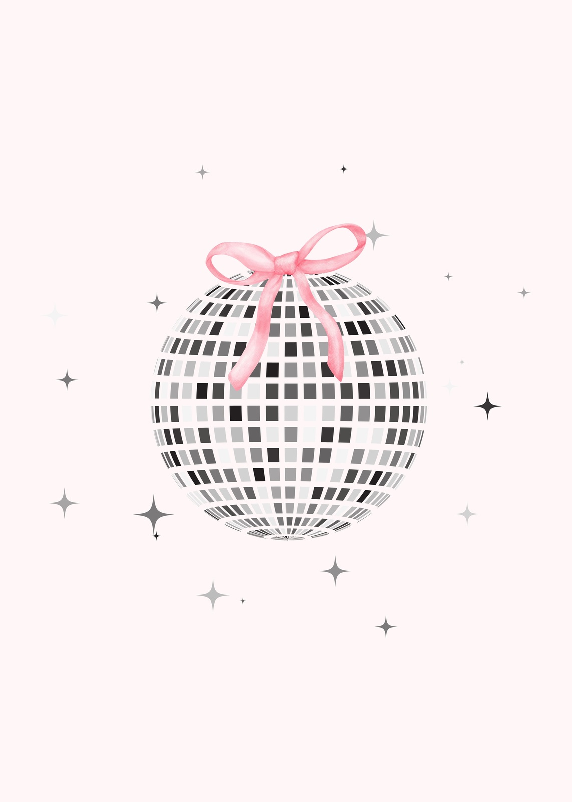 Pink Bow Disco Ball Party Wall Art