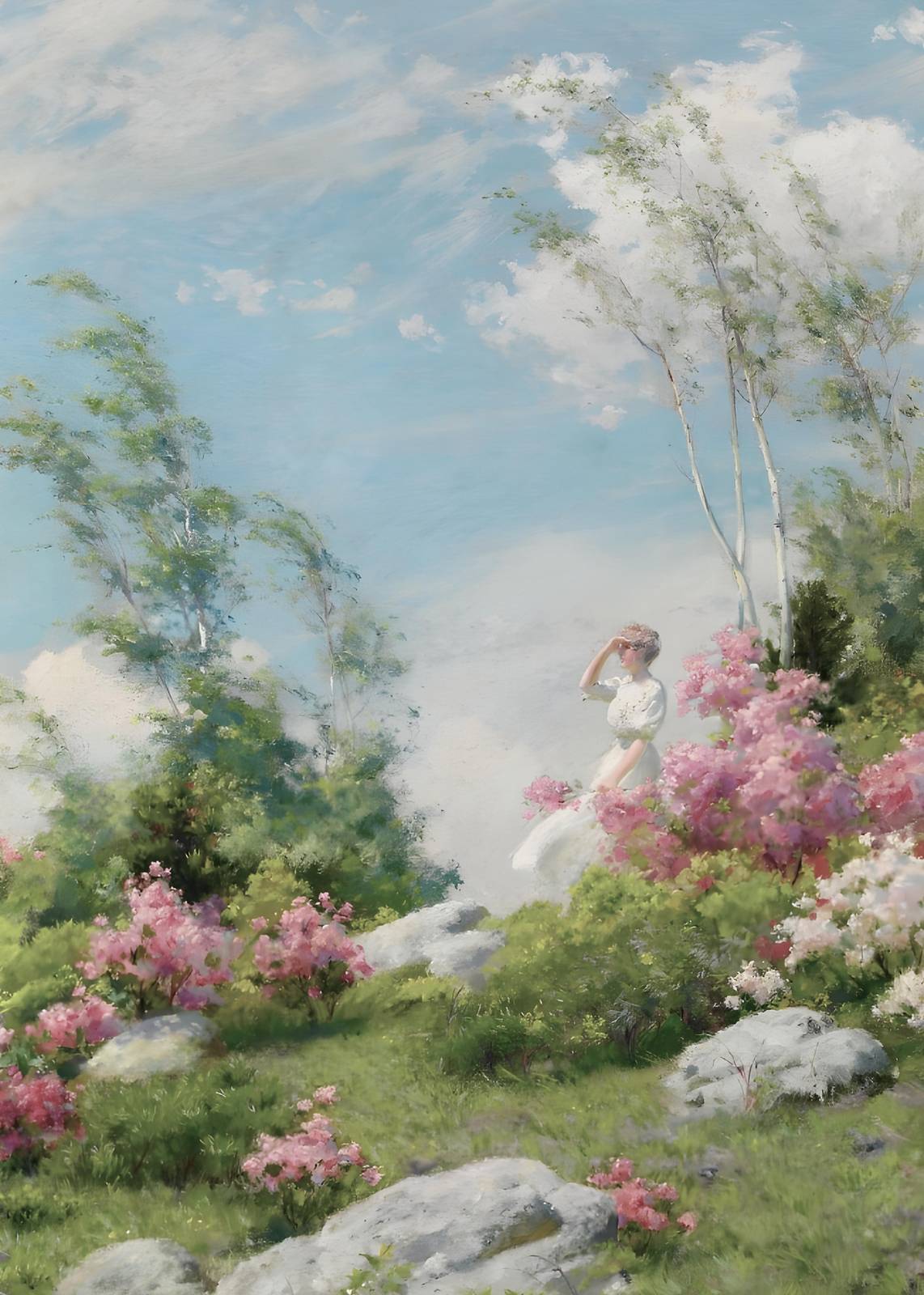 Vintage Lady Romantic Landscape Wall Art