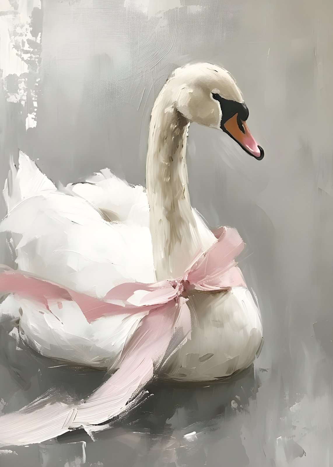 Elegant Swan with Pink Bow Wall Art