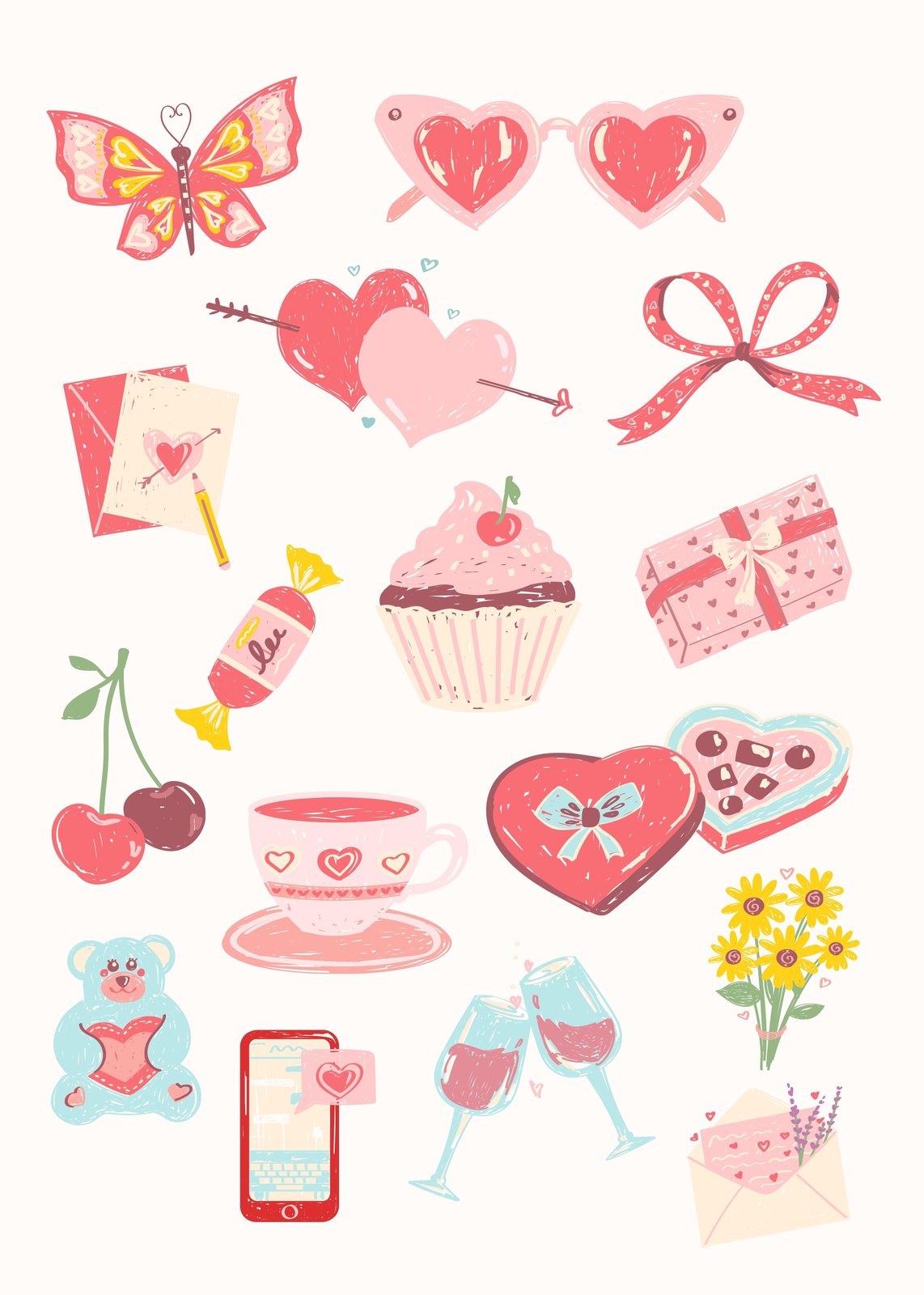 Whimsical Hearts & Love Elements Wall Art
