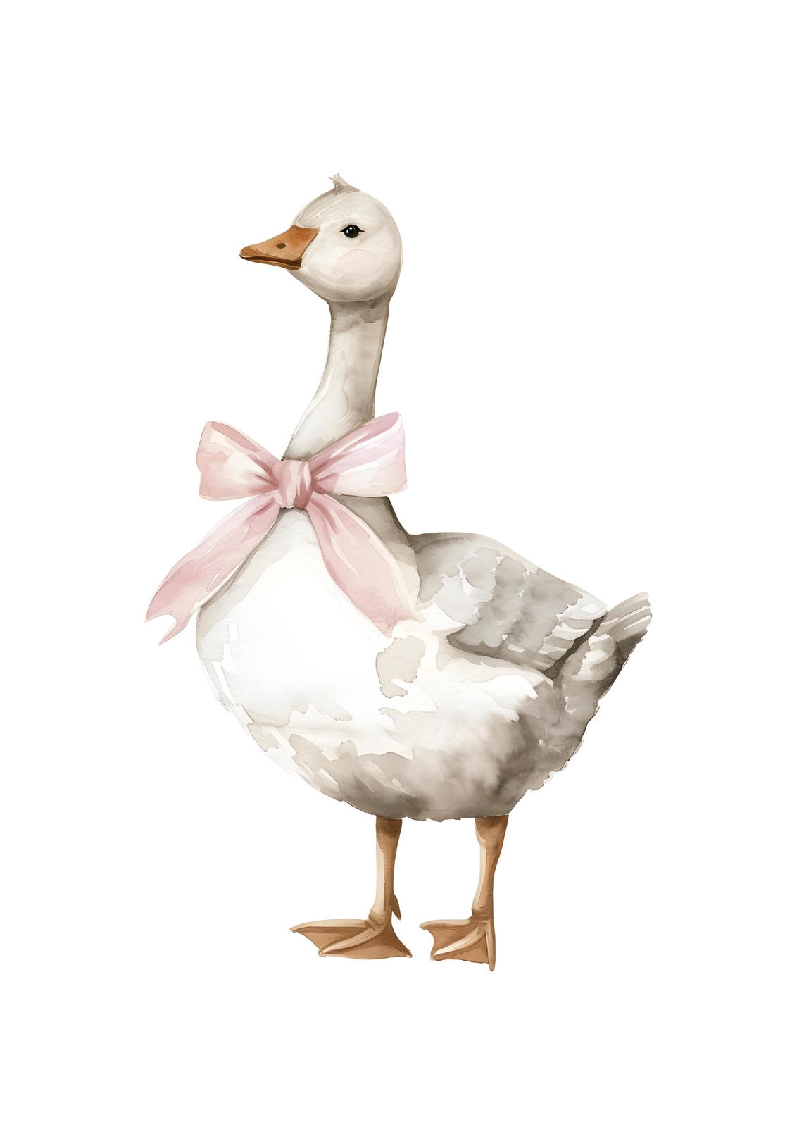 Cute Goose with Pink Bow Watercolor Wall Art