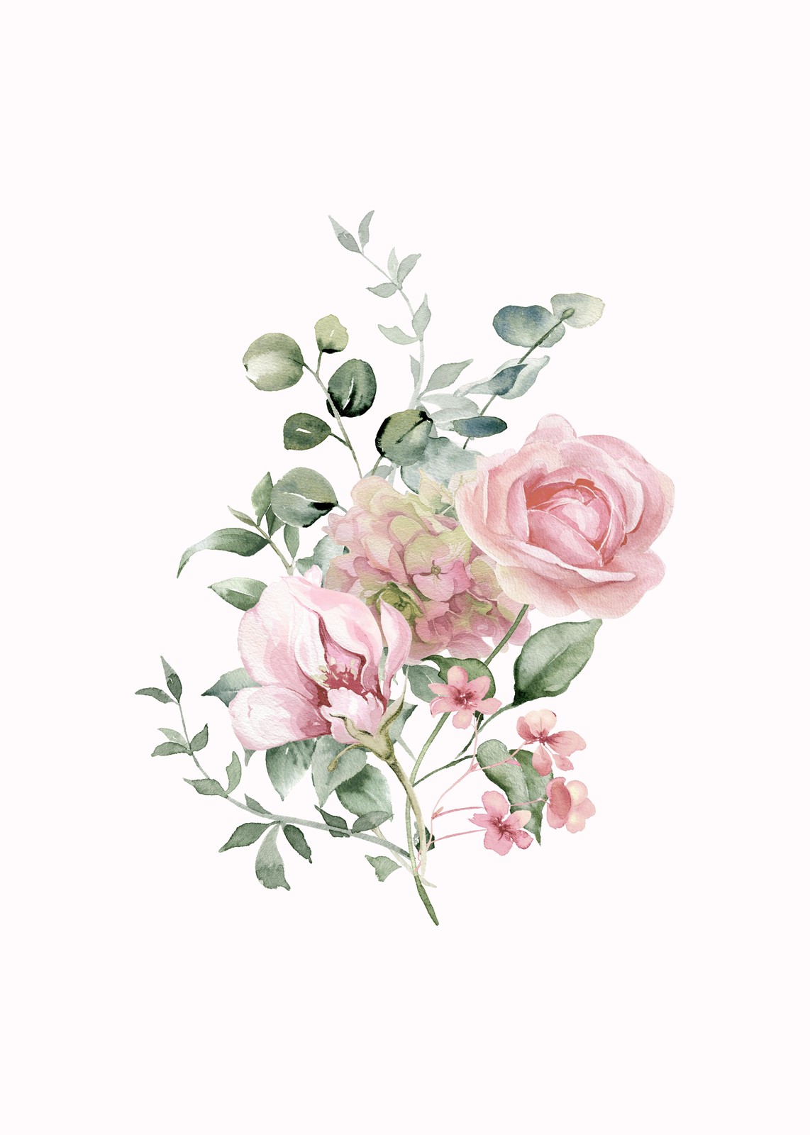 Soft Pink Floral Bouquet Watercolor Wall Art