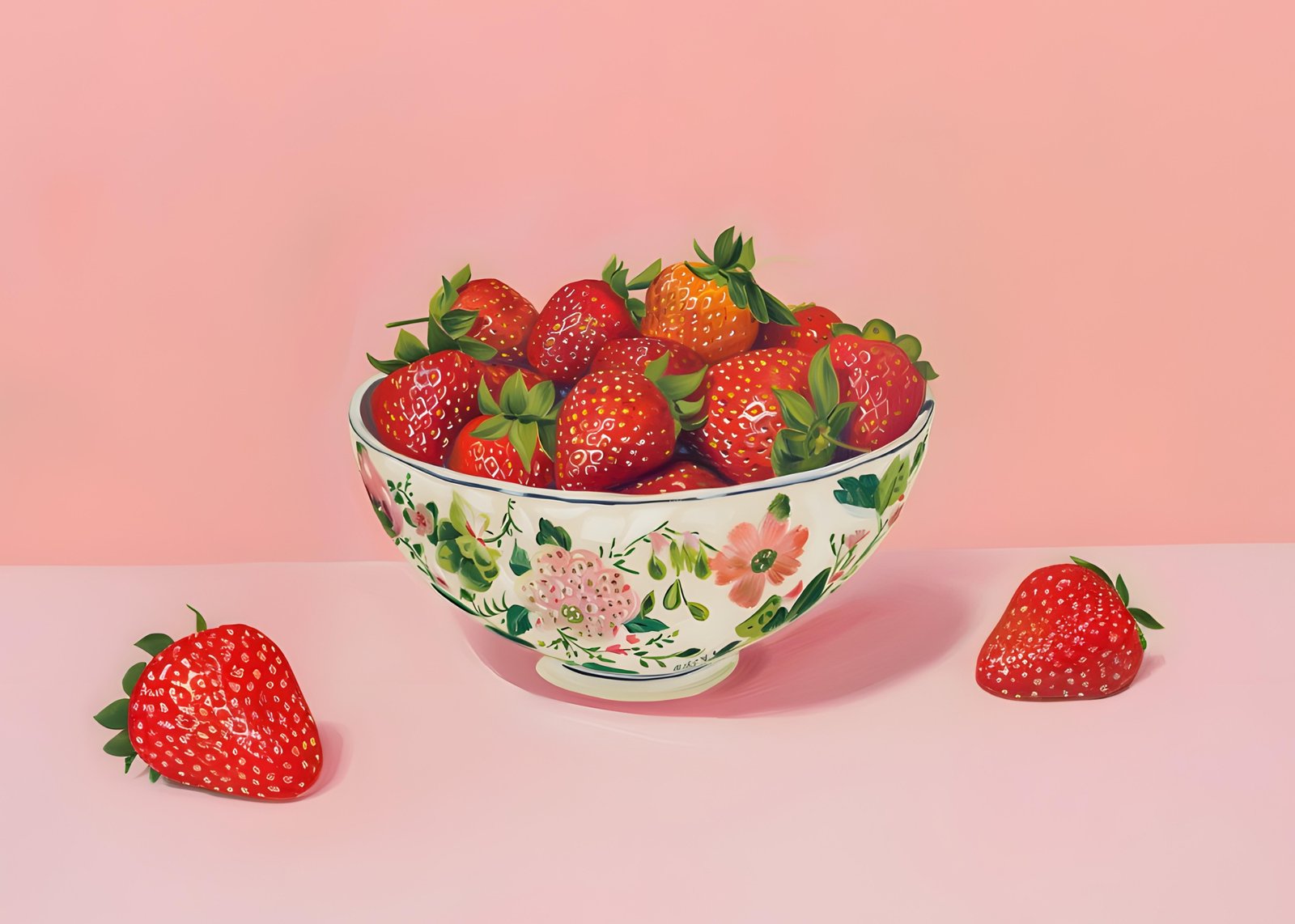 Fresh Strawberries Floral Bowl Wall Art