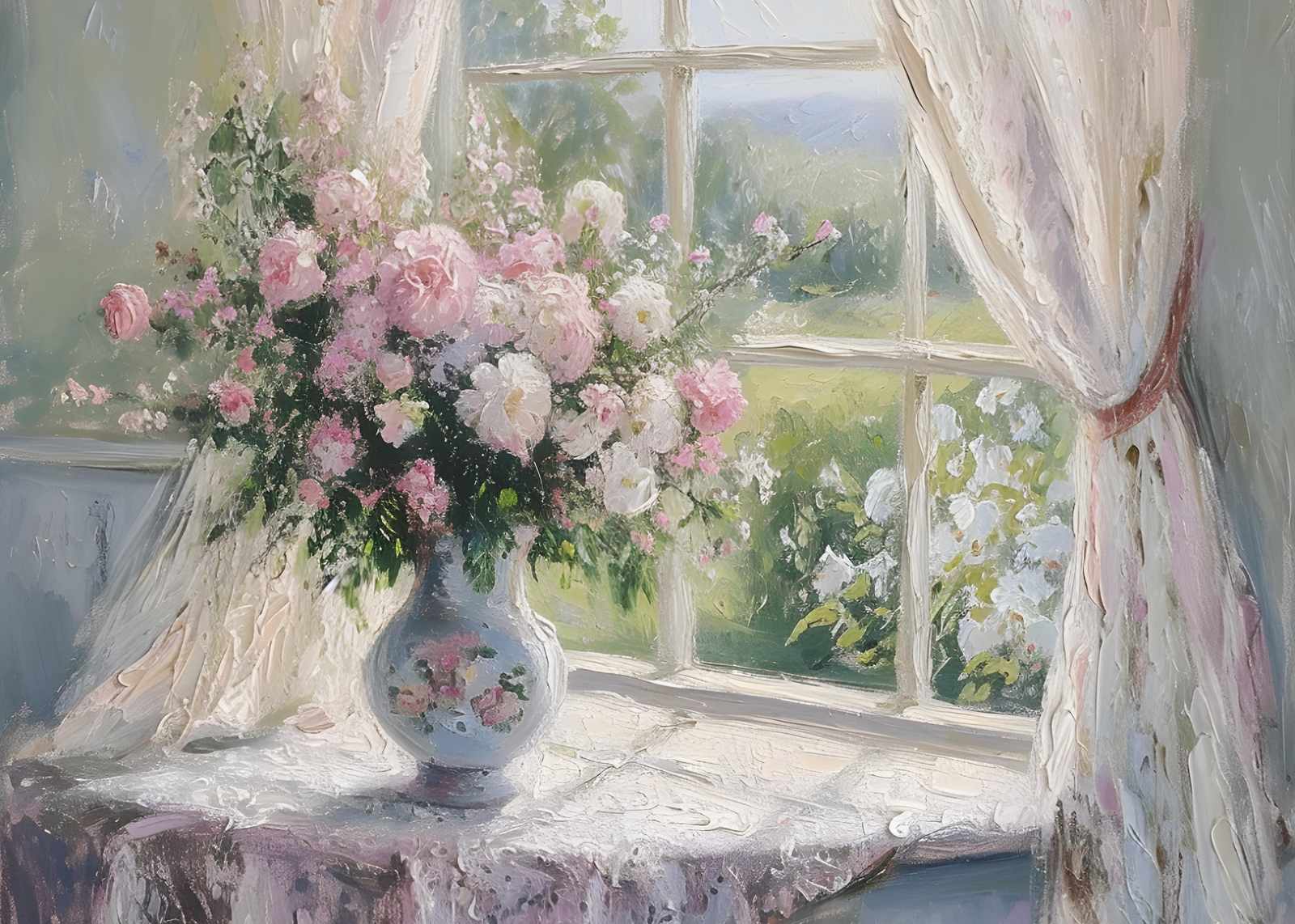 Romantic Rose Still Life Window Wall Art