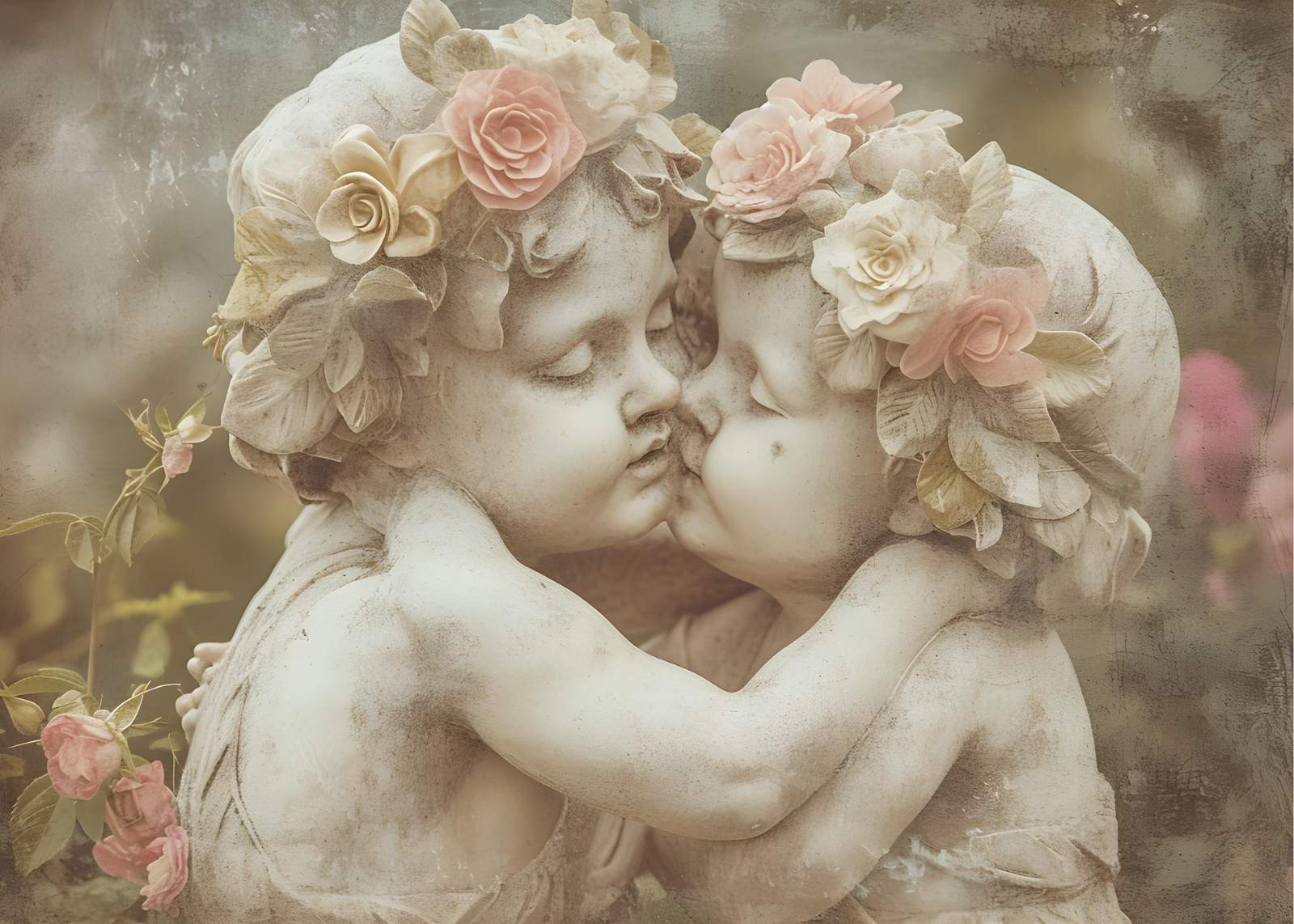 Cherubic Kiss Vintage Floral Wall Art