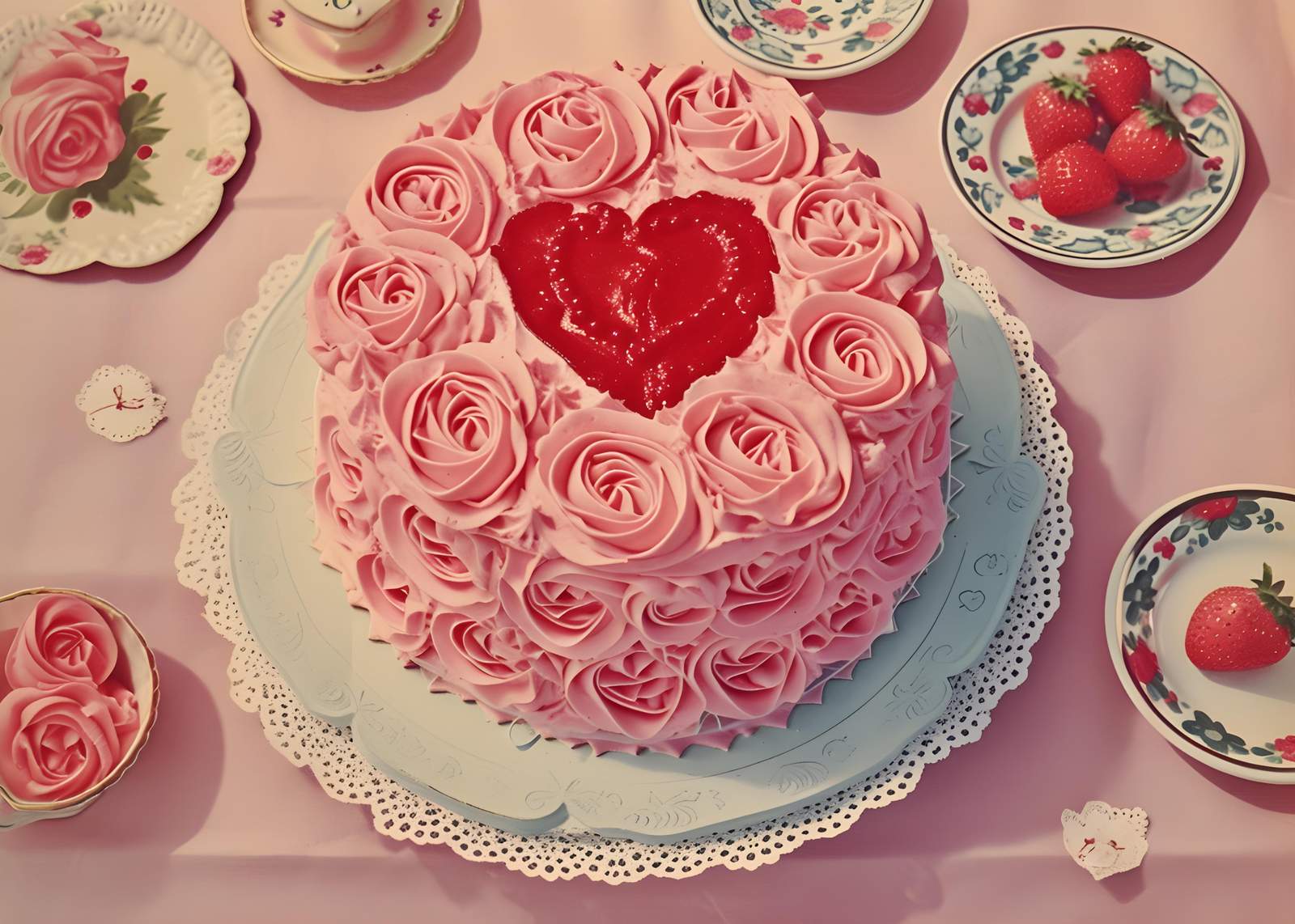Romantic Rose Heart Cake Valentine's Day Wall Art