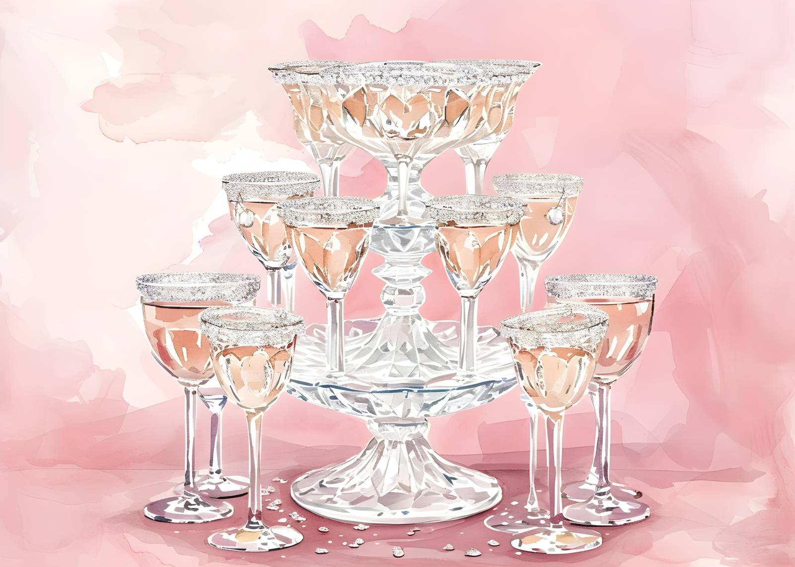 Elegant Bubbly Celebration Champagne Tower Wall Art