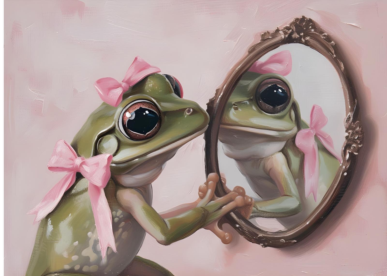 Charming Frog with Pink Bows Wall Art