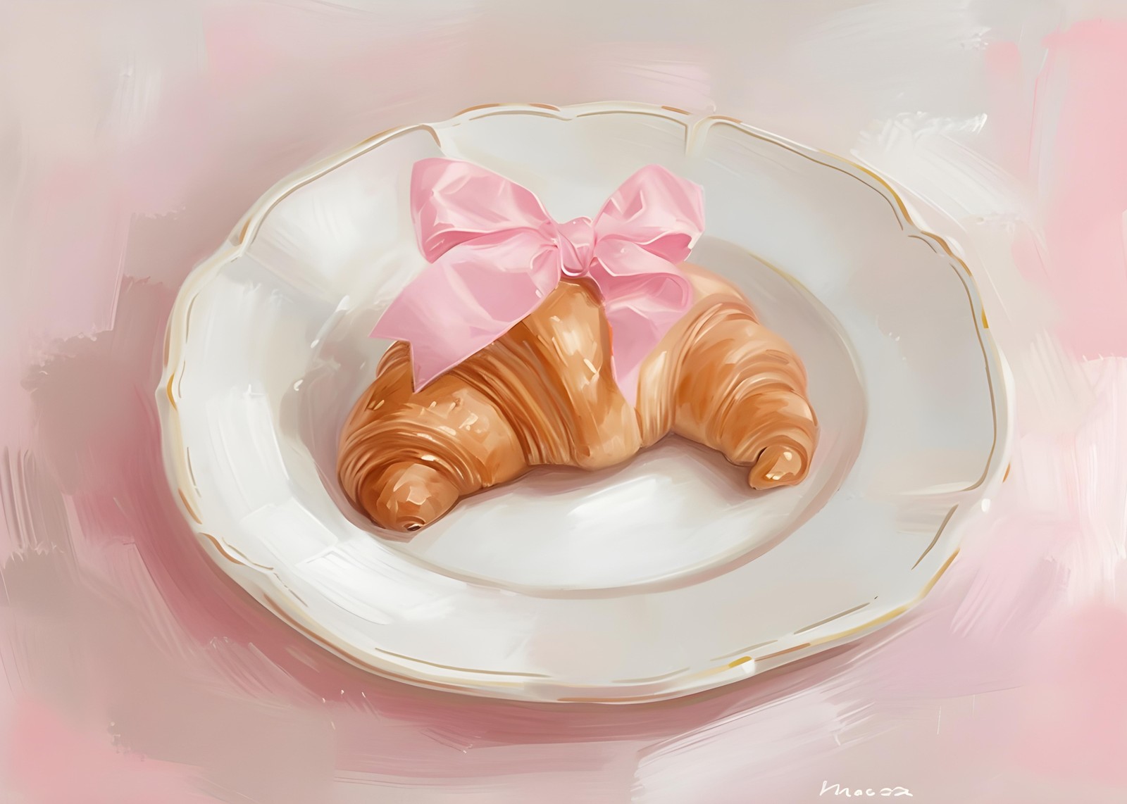 French Croissant with Pink Bow Wall Art