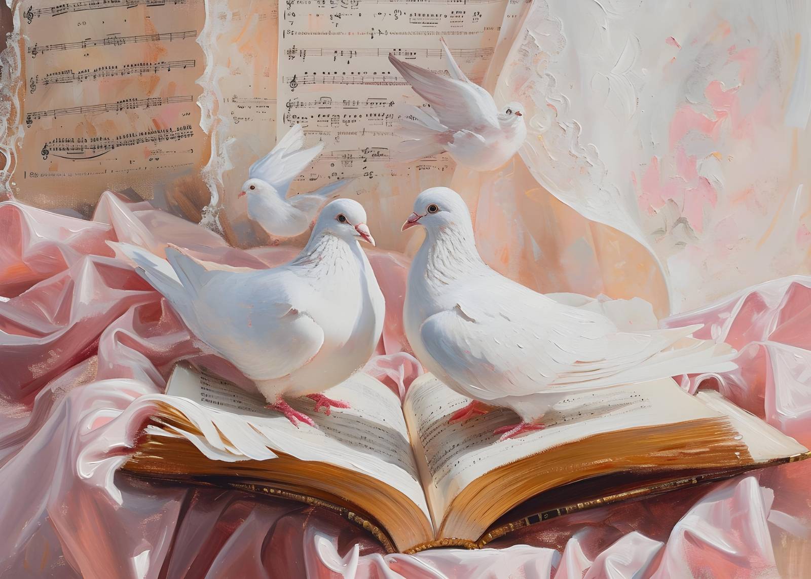 Serene Doves & Music Sheet Wall Art