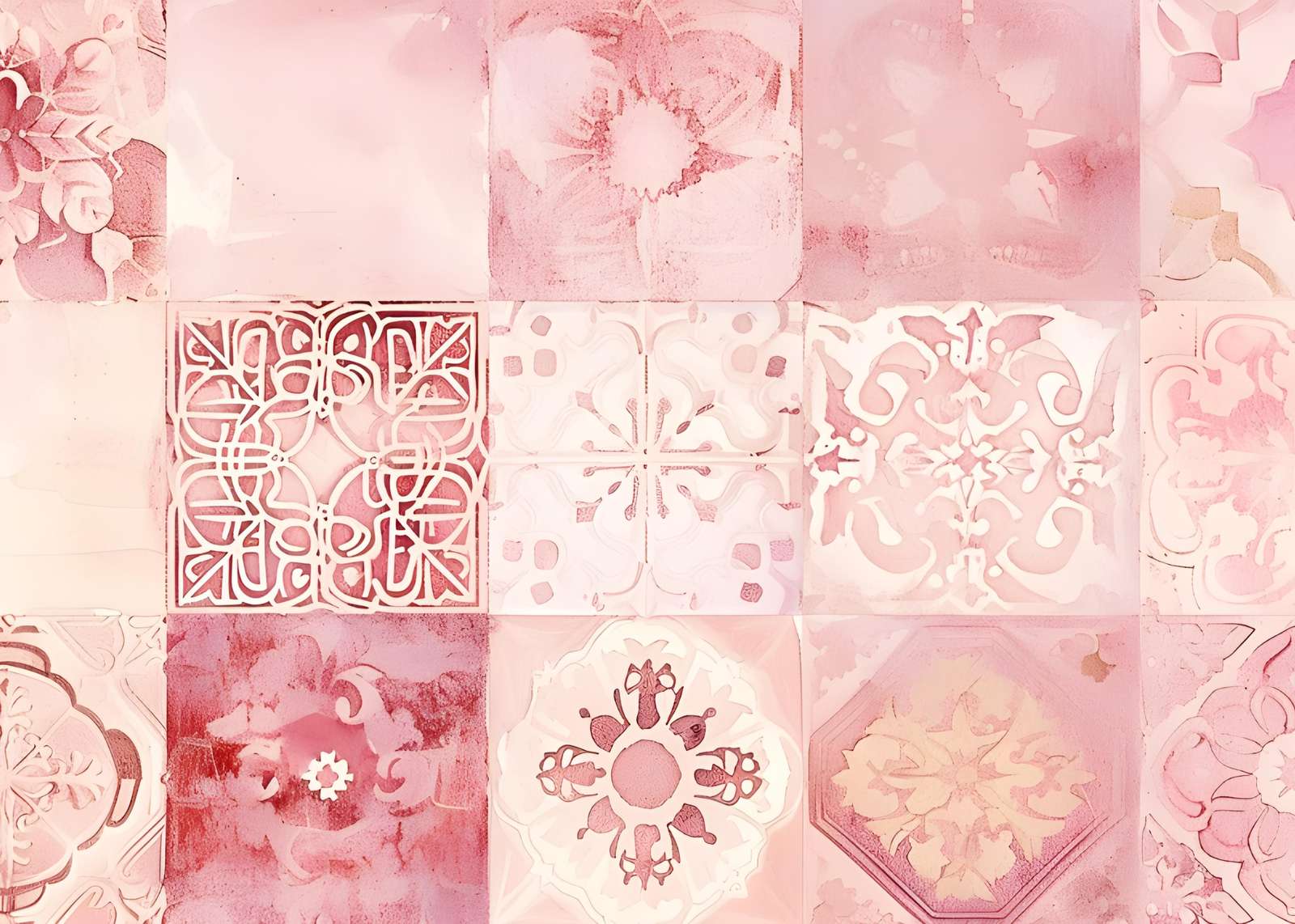Blush Floral & Moroccan Tile Wall Art
