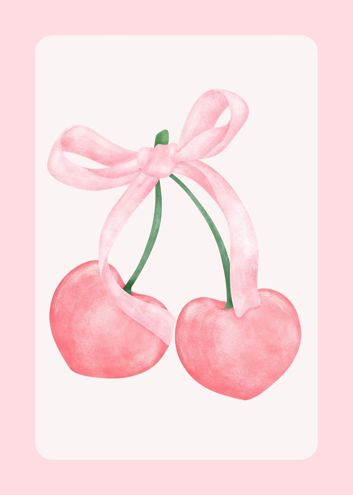Sweet Cherry Bow Watercolor Wall Art