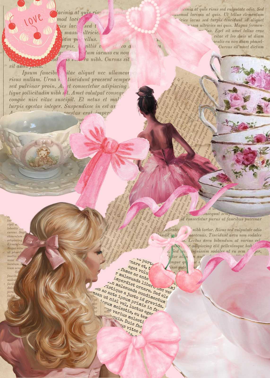 Dreamy Ballet & Tea Vintage Collage Wall Art