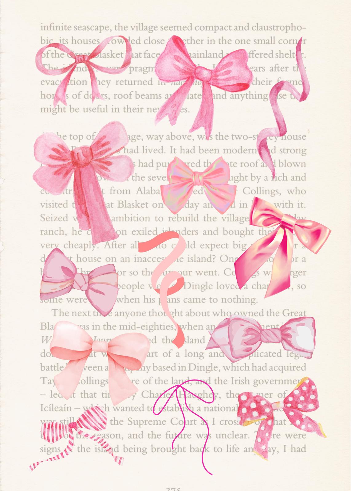 Whimsical Pink Bows Watercolor Wall Art