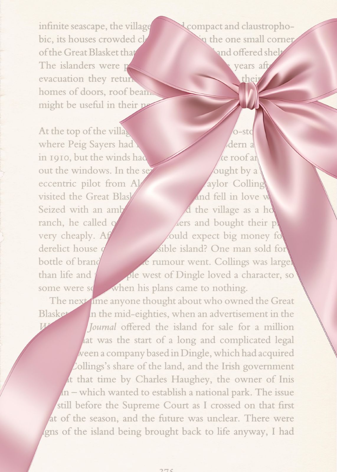 Elegant Pink Bow Vintage Book Page Wall Art