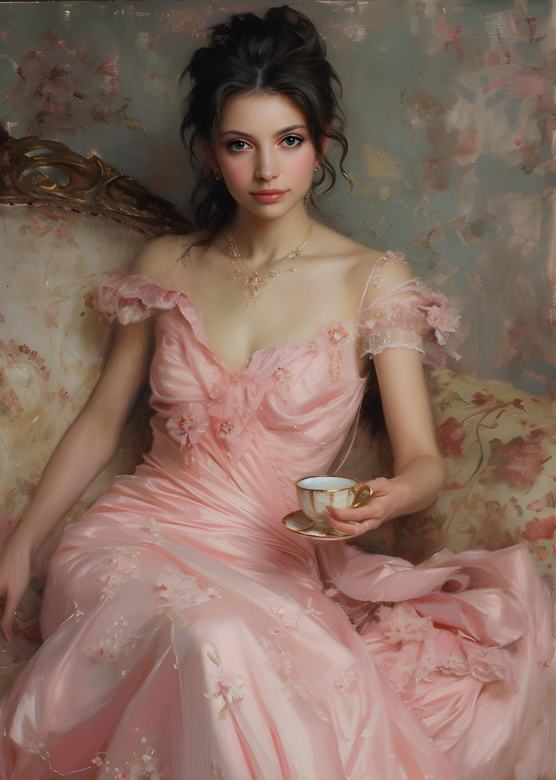 Elegant Lady Pink Gown Tea Time Wall Art