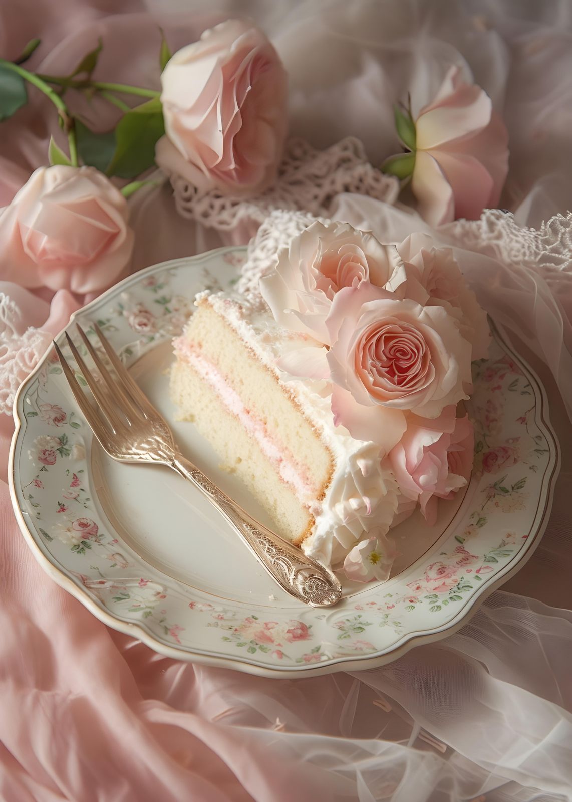 Vintage Rose Cake Slice Wall Art Wall Art