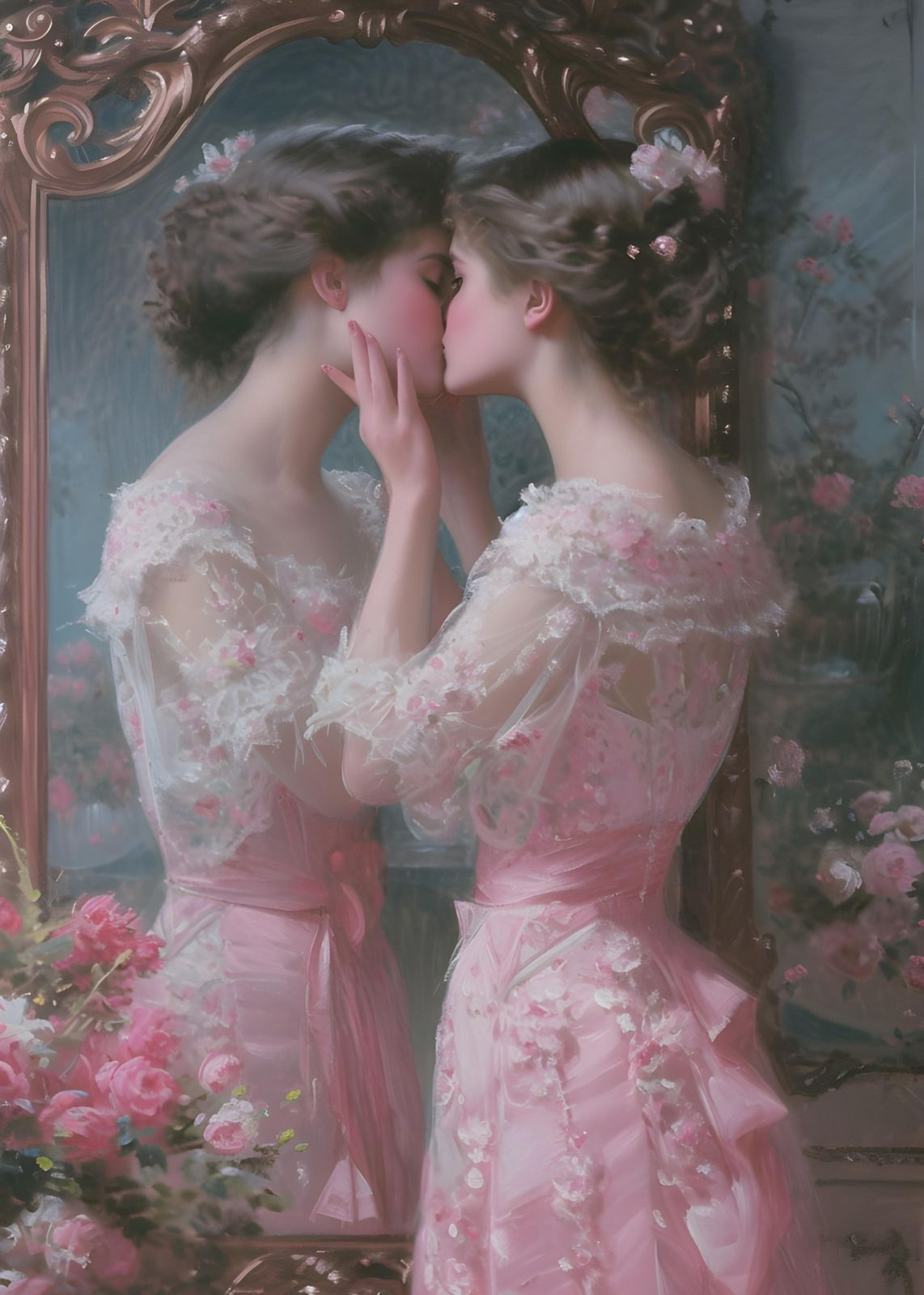 Vintage Romantic Embrace Pink Dress Wall Art