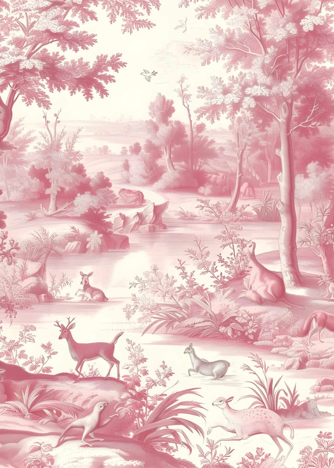 Pink Woodland Deer Scenic Wall Art