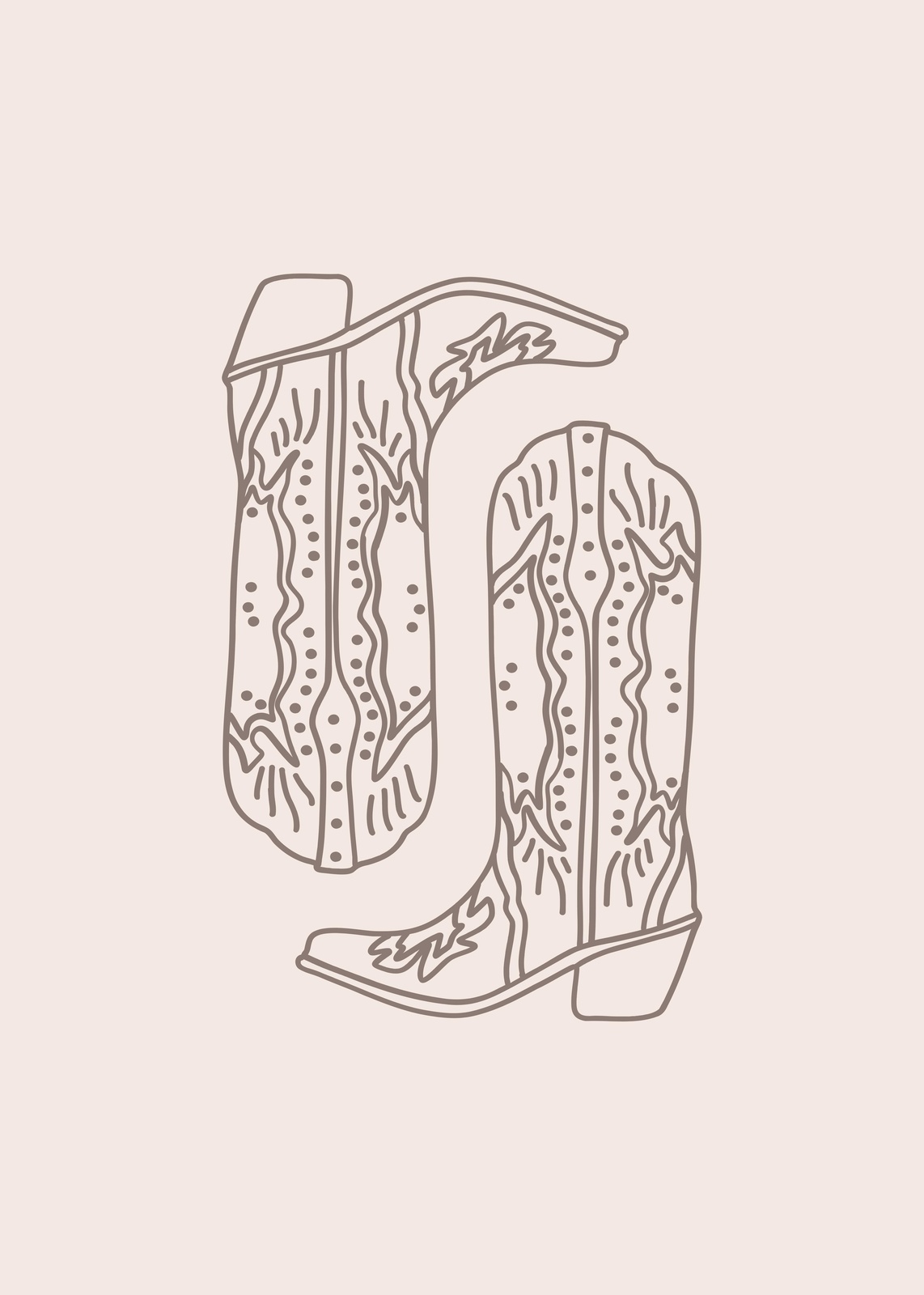 Western Boho Cowboy Boots Line Art Wall Art