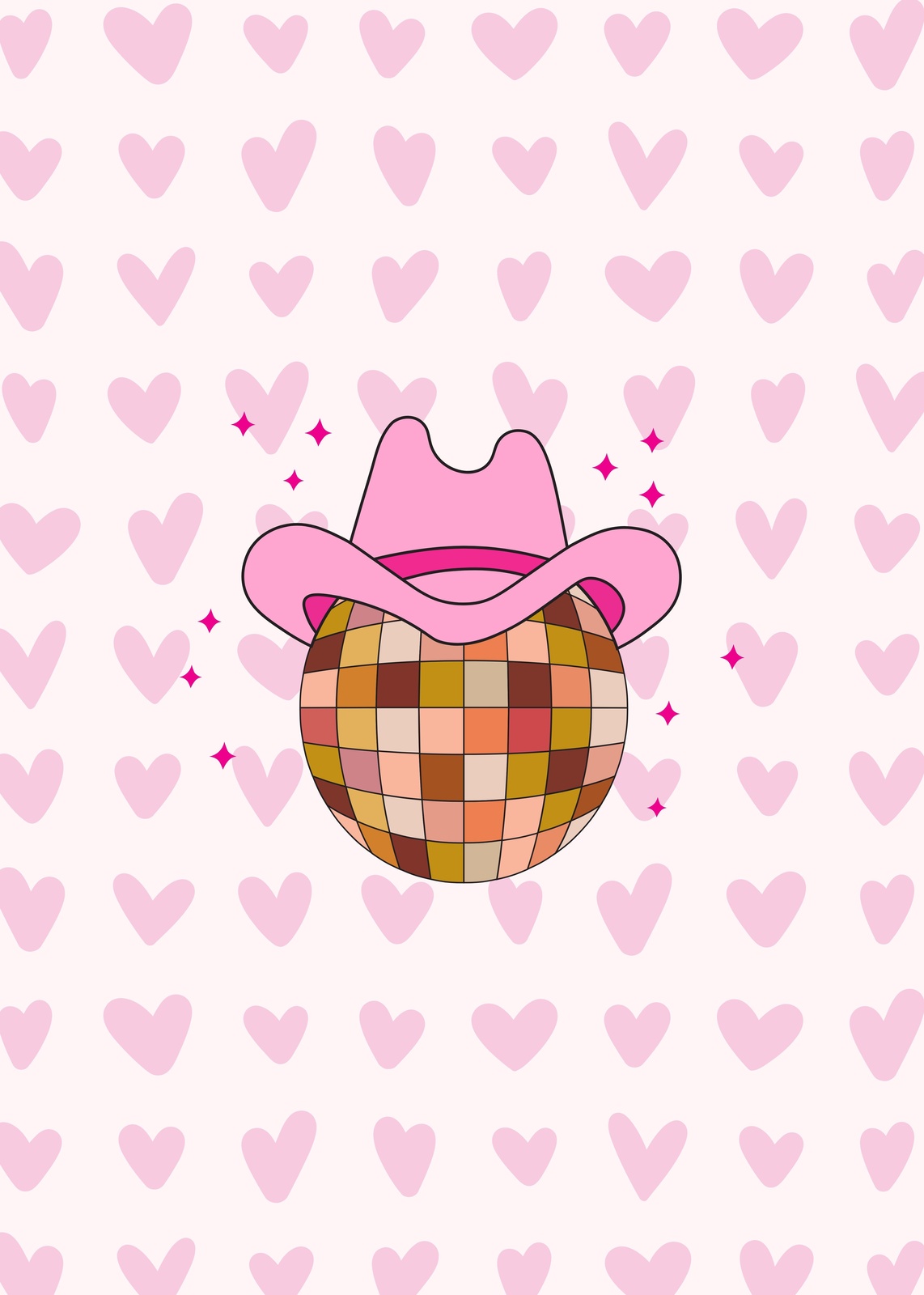 Retro Disco Cowboy Hat Heart Wall Art