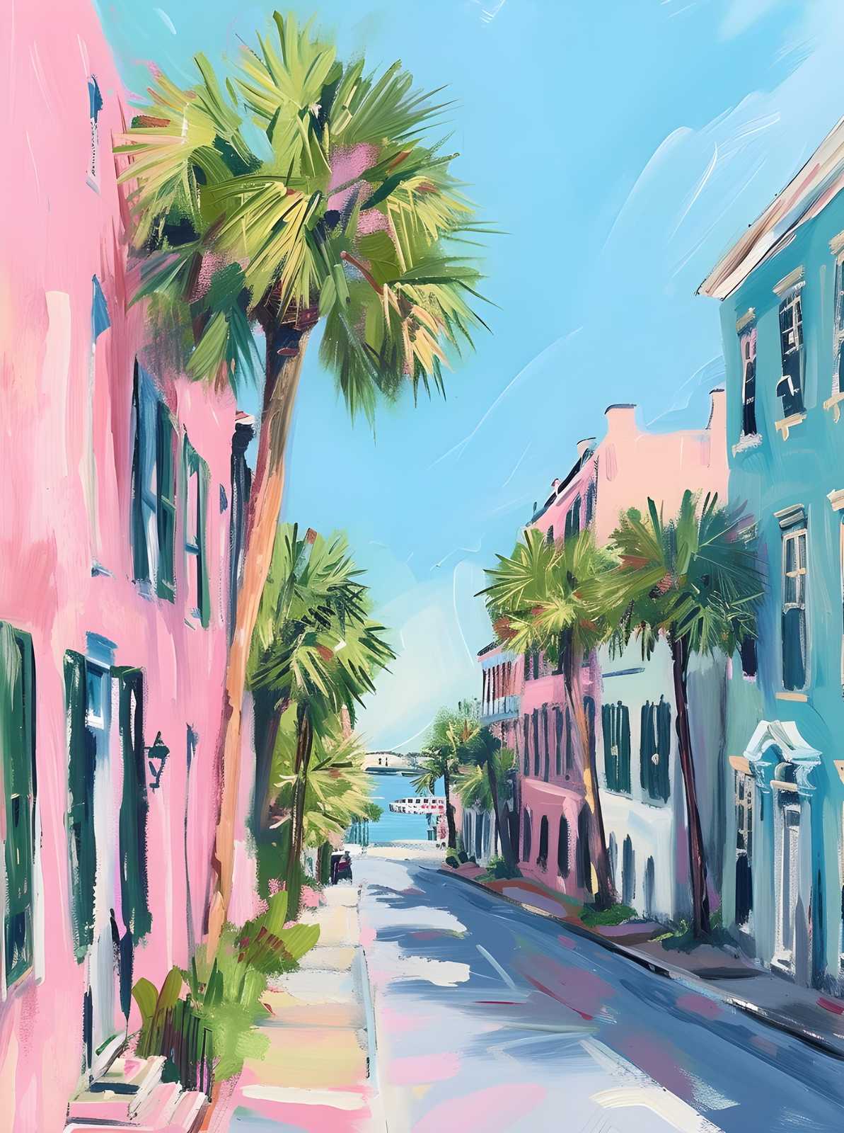 Vibrant Charleston Street Palm Trees Wall Art