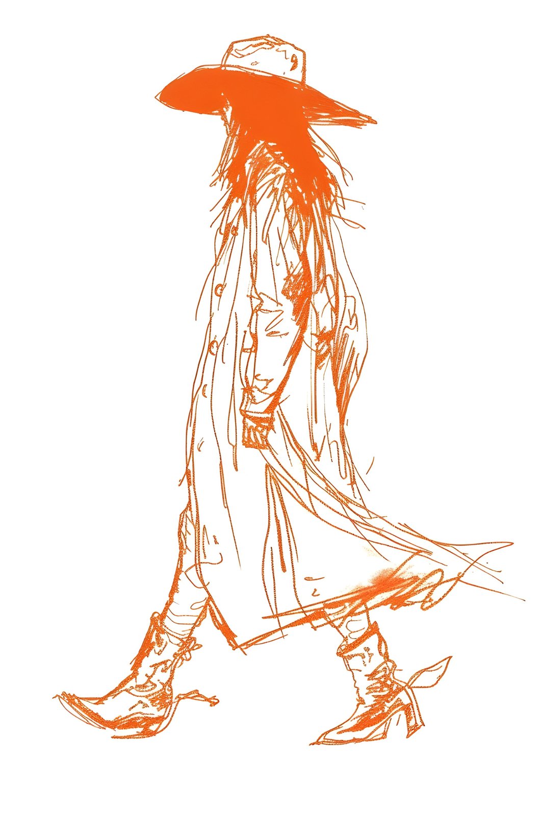 Bohemian Wanderer Orange Sketch Wall Art