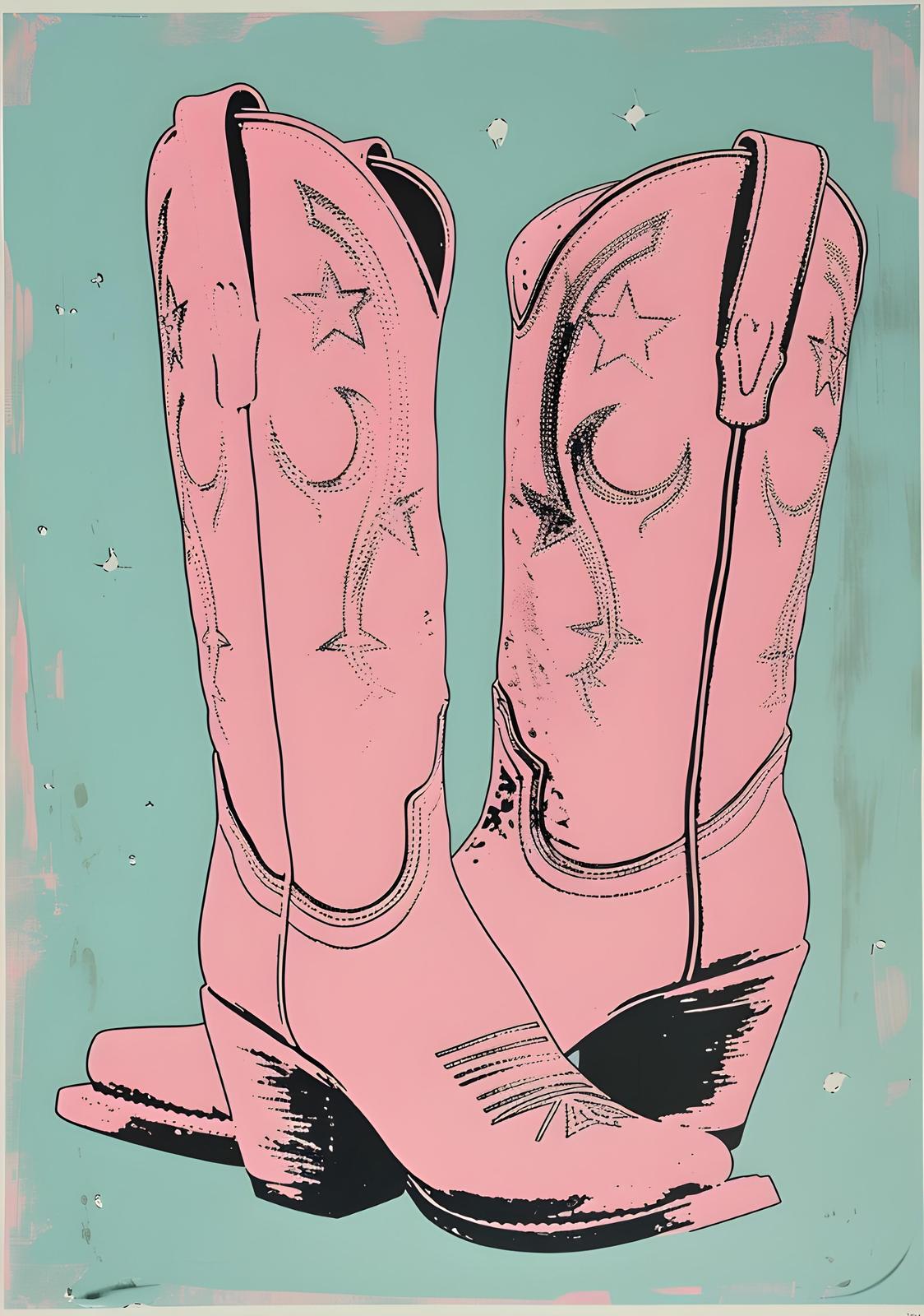 Pink Cowboy Boots Pop Art Wall Art