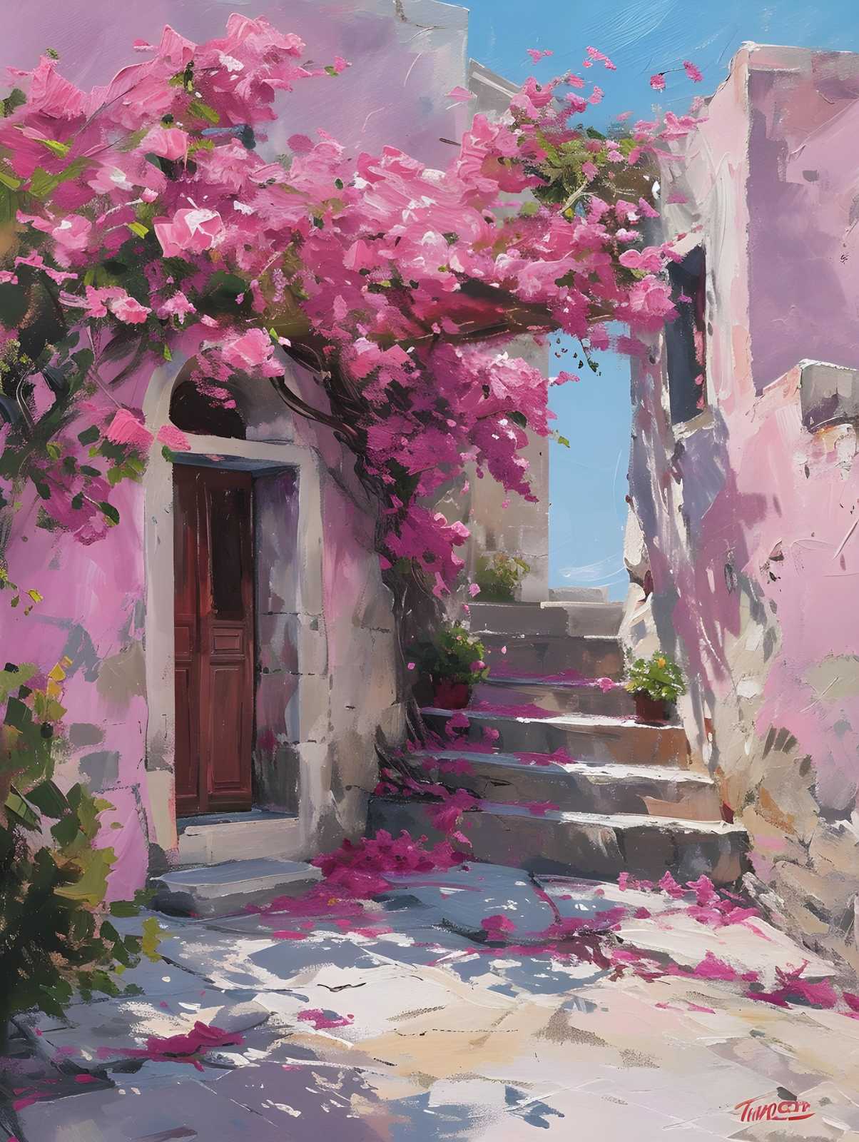 Pink Bougainvillea Pathway Wall Art