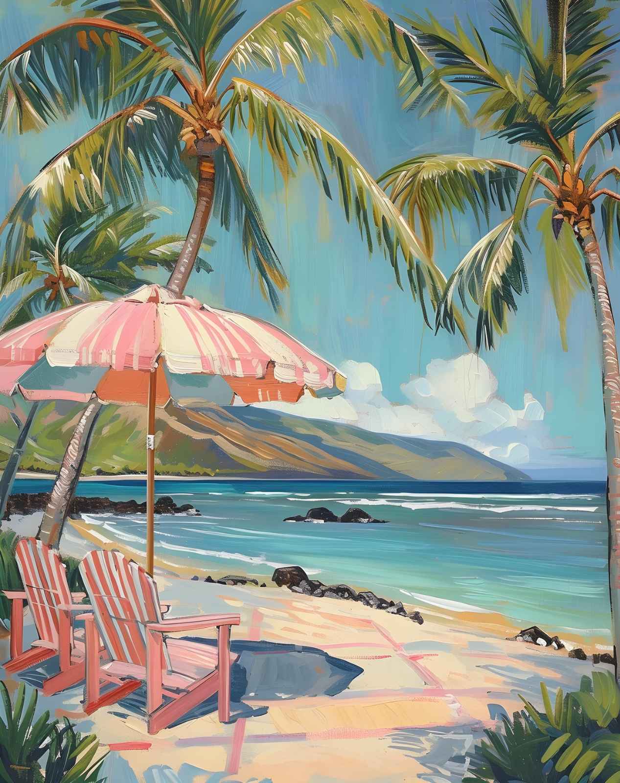 Tropical Beach Paradise Palm Trees Wall Art