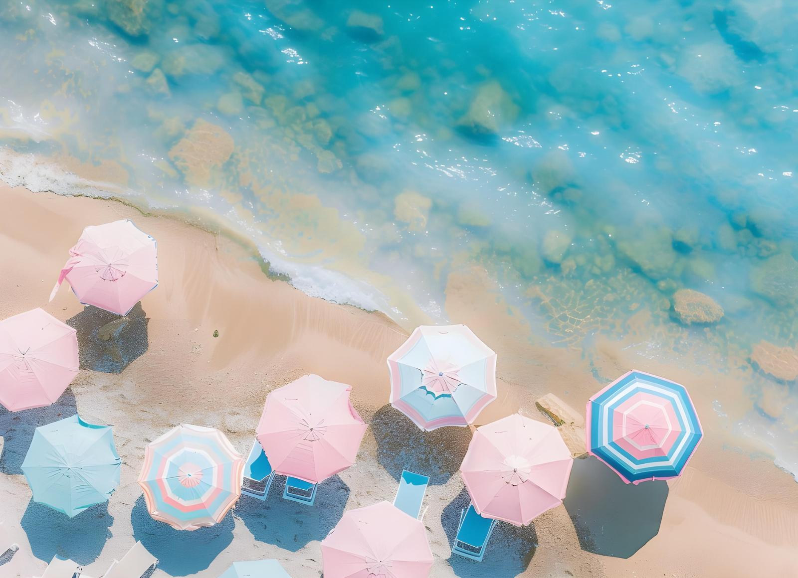 Pastel Beach Umbrellas Aerial Wall Art