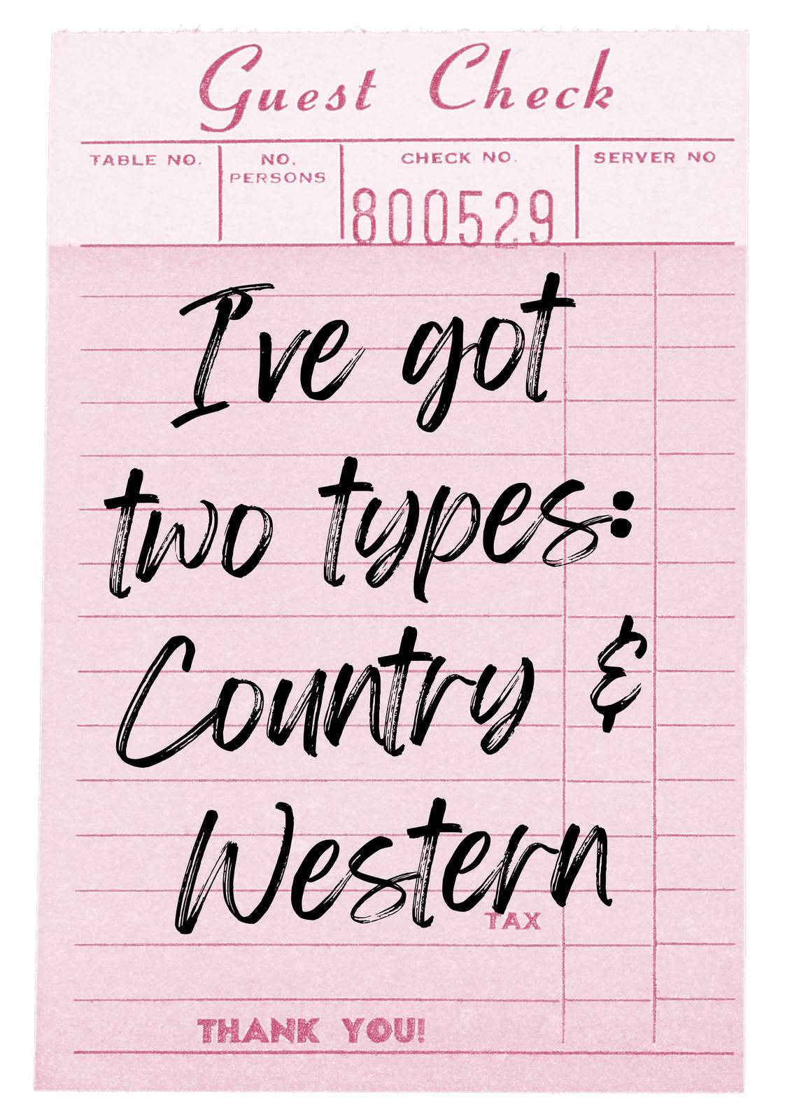 Country & Western Fan Guest Check Wall Art