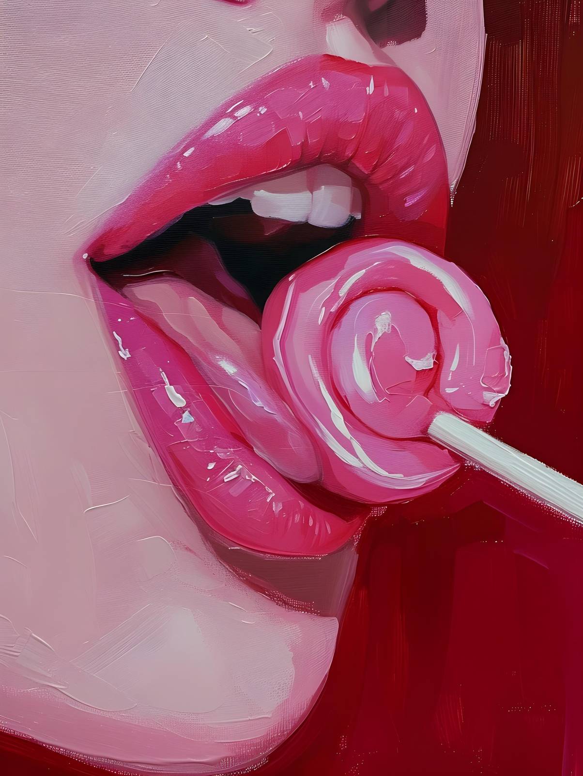 Sensual Pink Lips & Lollipop Wall Art