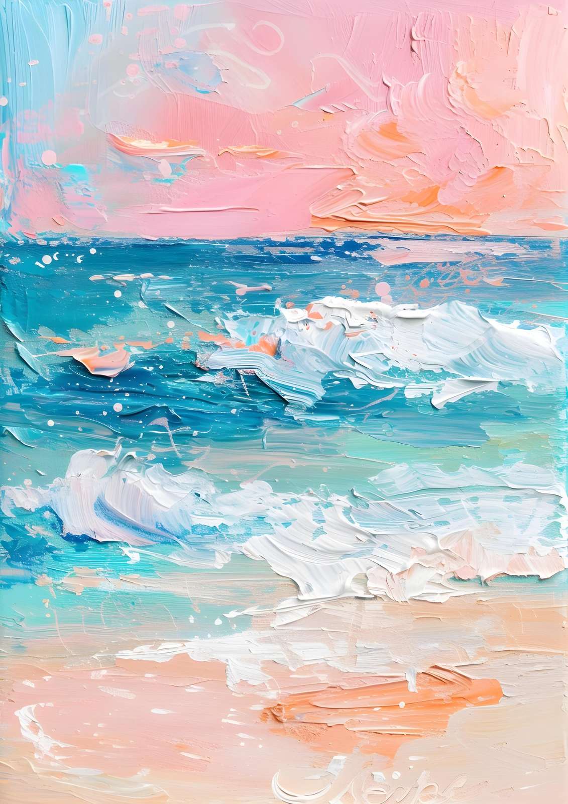 Pastel Ocean Wave Thick Impasto Wall Art