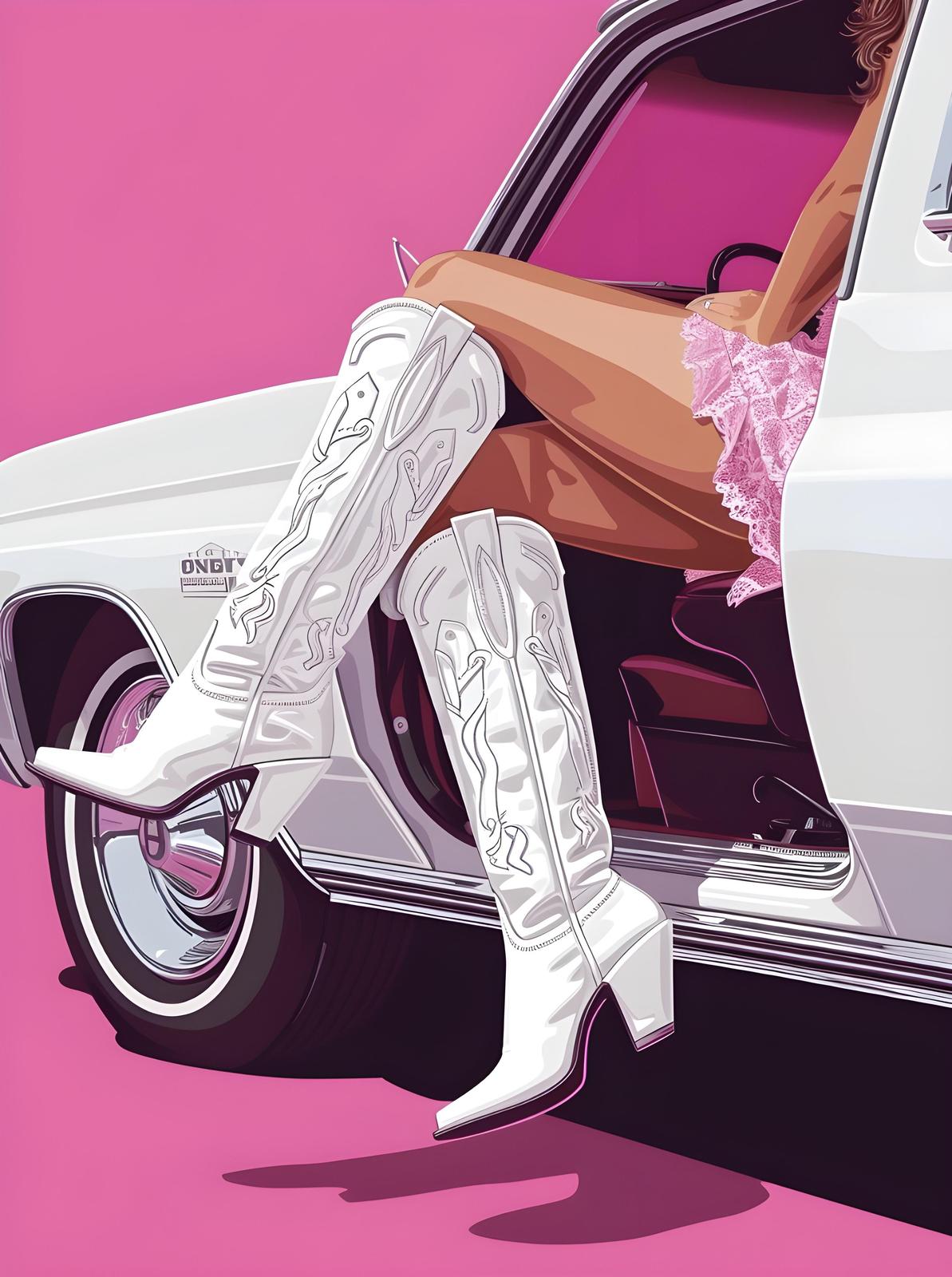 Cowgirl Chic White Boots & Pink Vibes Wall Art