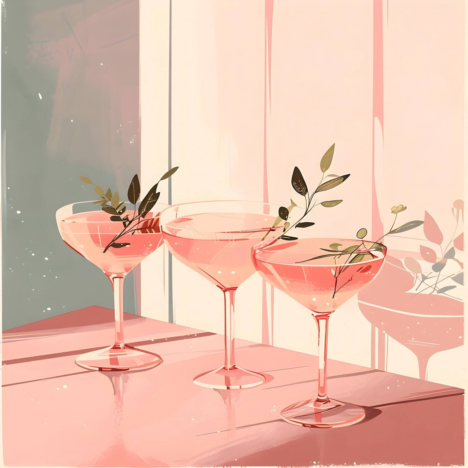 Elegant Pink Cocktail Still Life Wall Art
