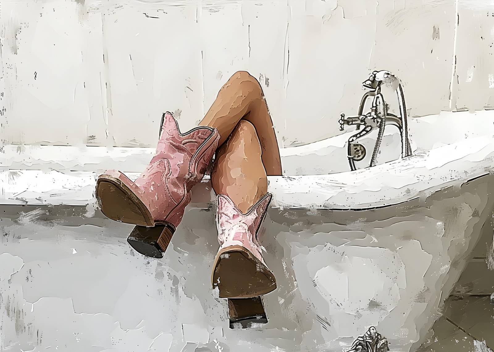 Pink Cowboy Boots Bath Wall Art