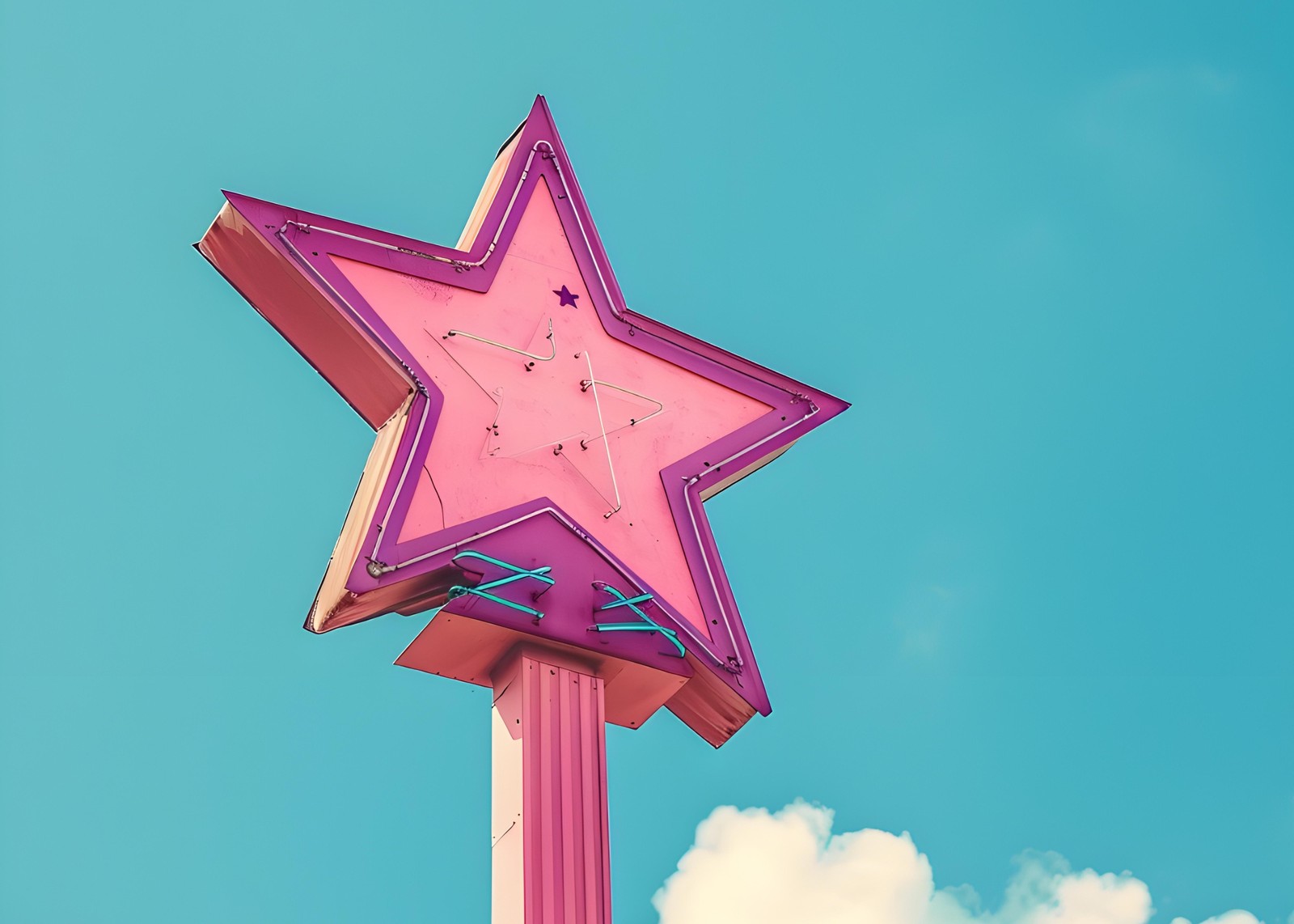 Retro Pink Star Neon Sign Wall Art