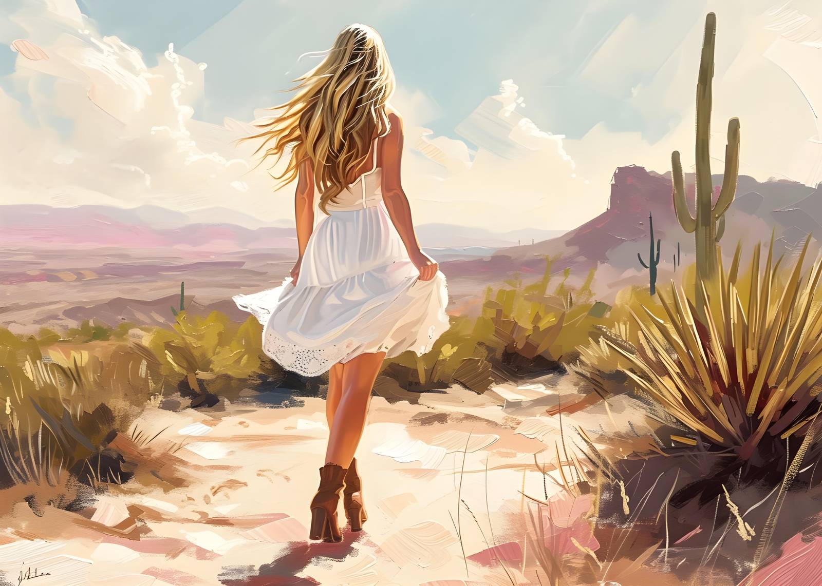 Desert Wanderer White Dress Wall Art