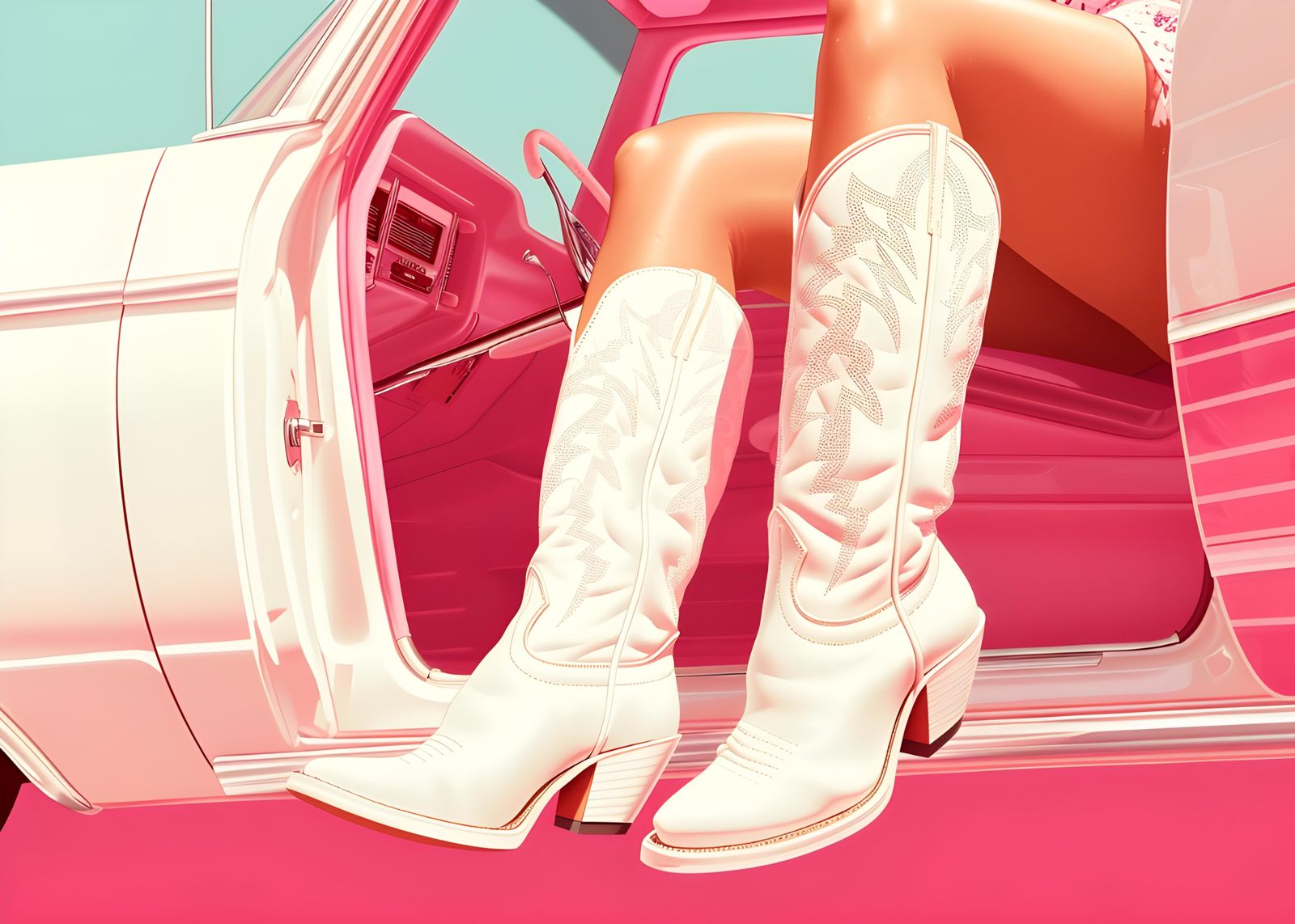 Chic Cowgirl Vibes White Boots Wall Art