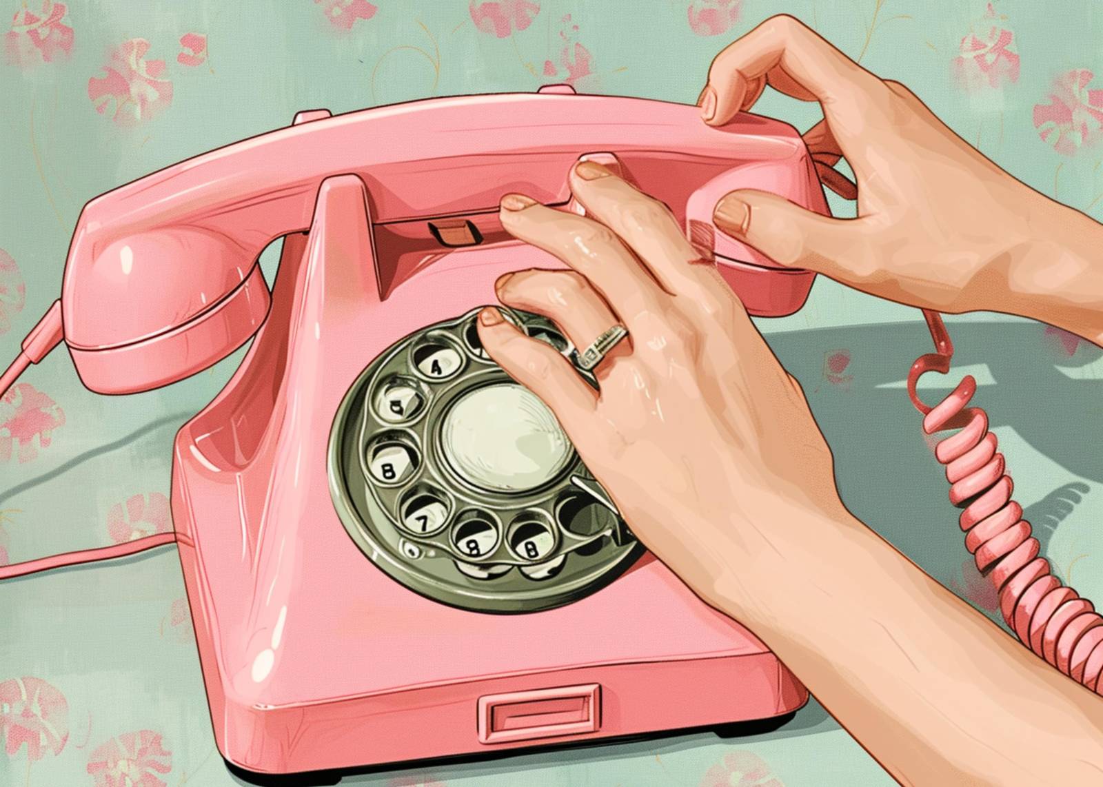 Retro Pink Rotary Phone Aesthetic Wall Art