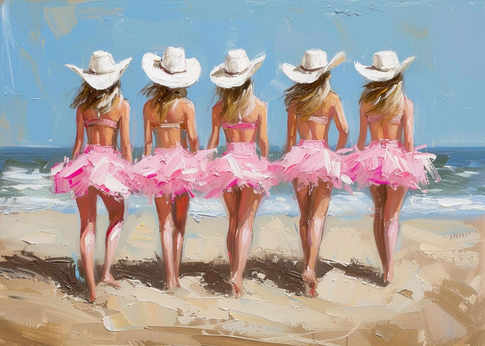 Beach Ballerinas White Cowboy Hats Pink Tutus Wall Art