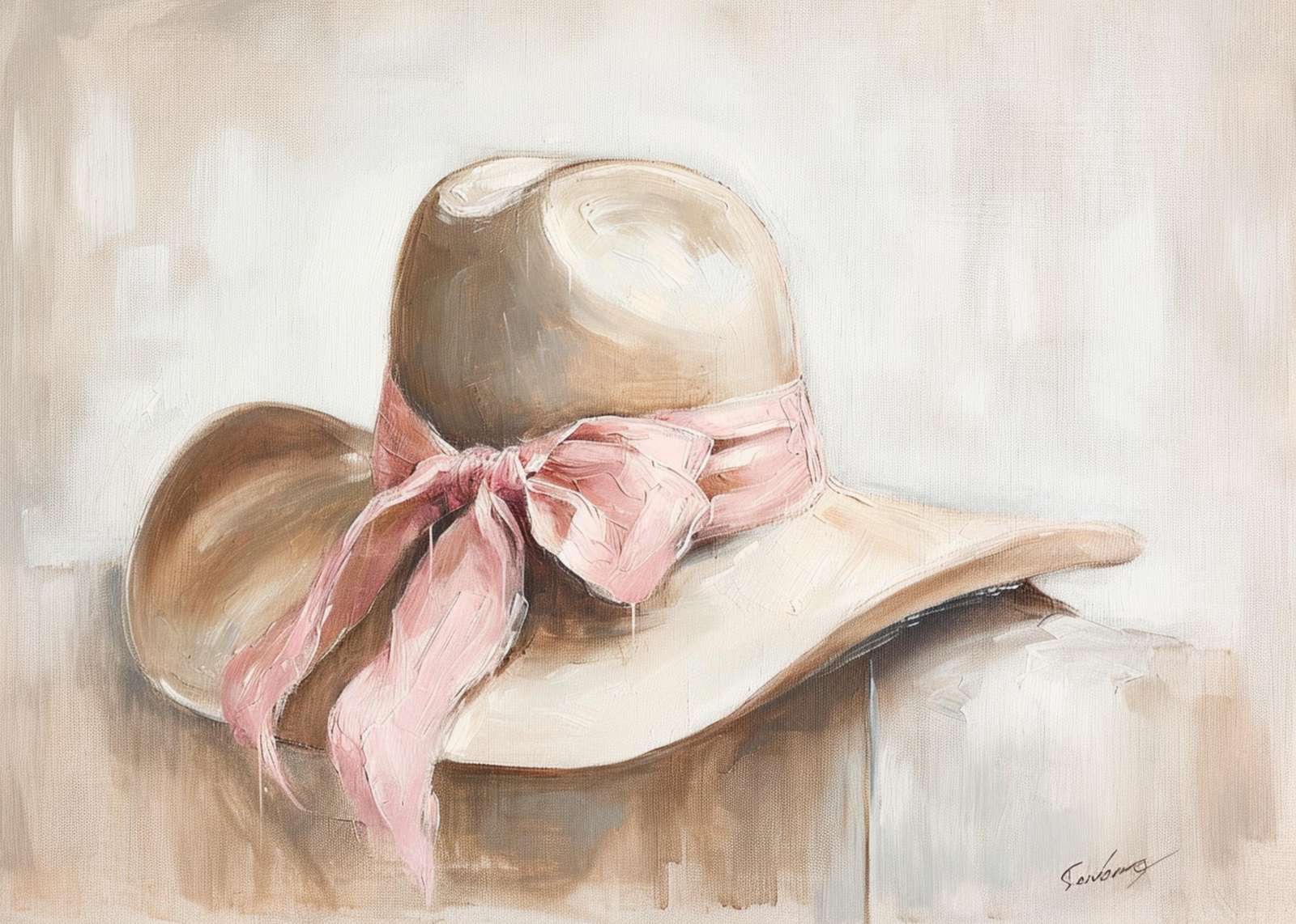 Elegant Pink Bow Sun Hat Wall Art