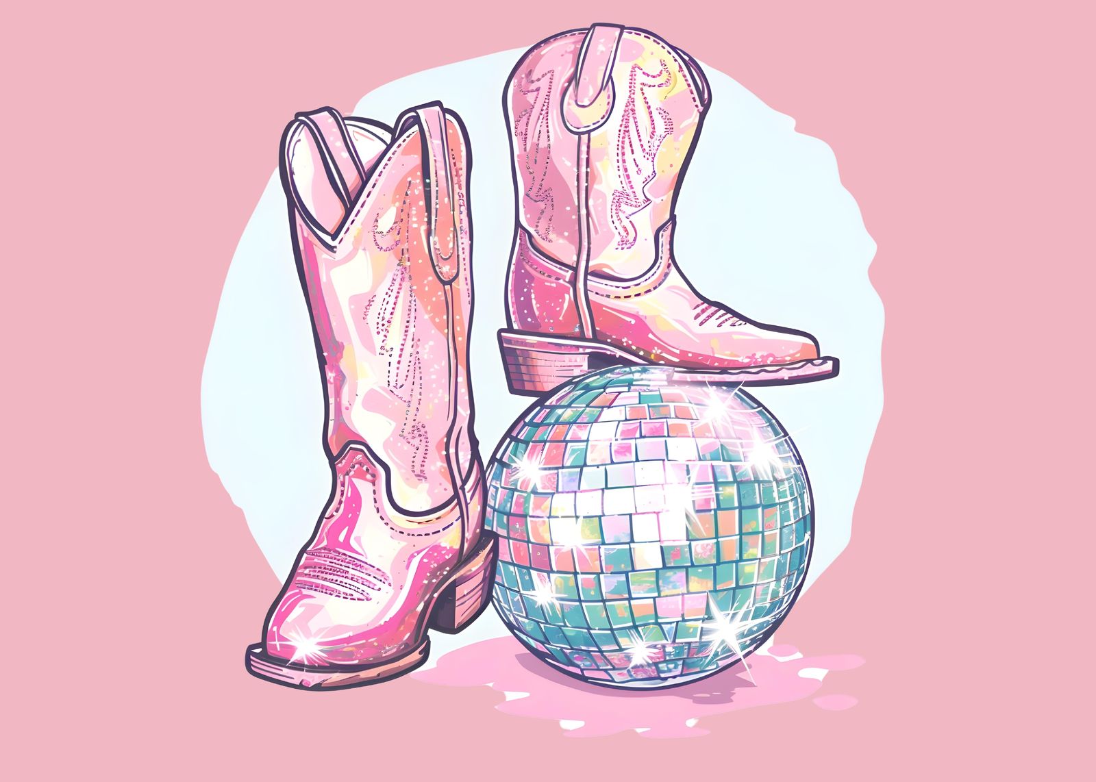 Pink Disco Boots & Ball Wall Art