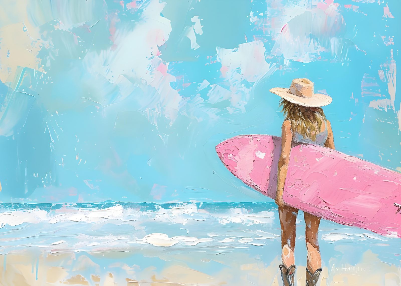 Coastal Breeze Pink Surfboard Wall Art